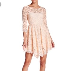 New No Tags - Free People Floral Mesh Lace Dress - Size 4 - Color Soft Peach